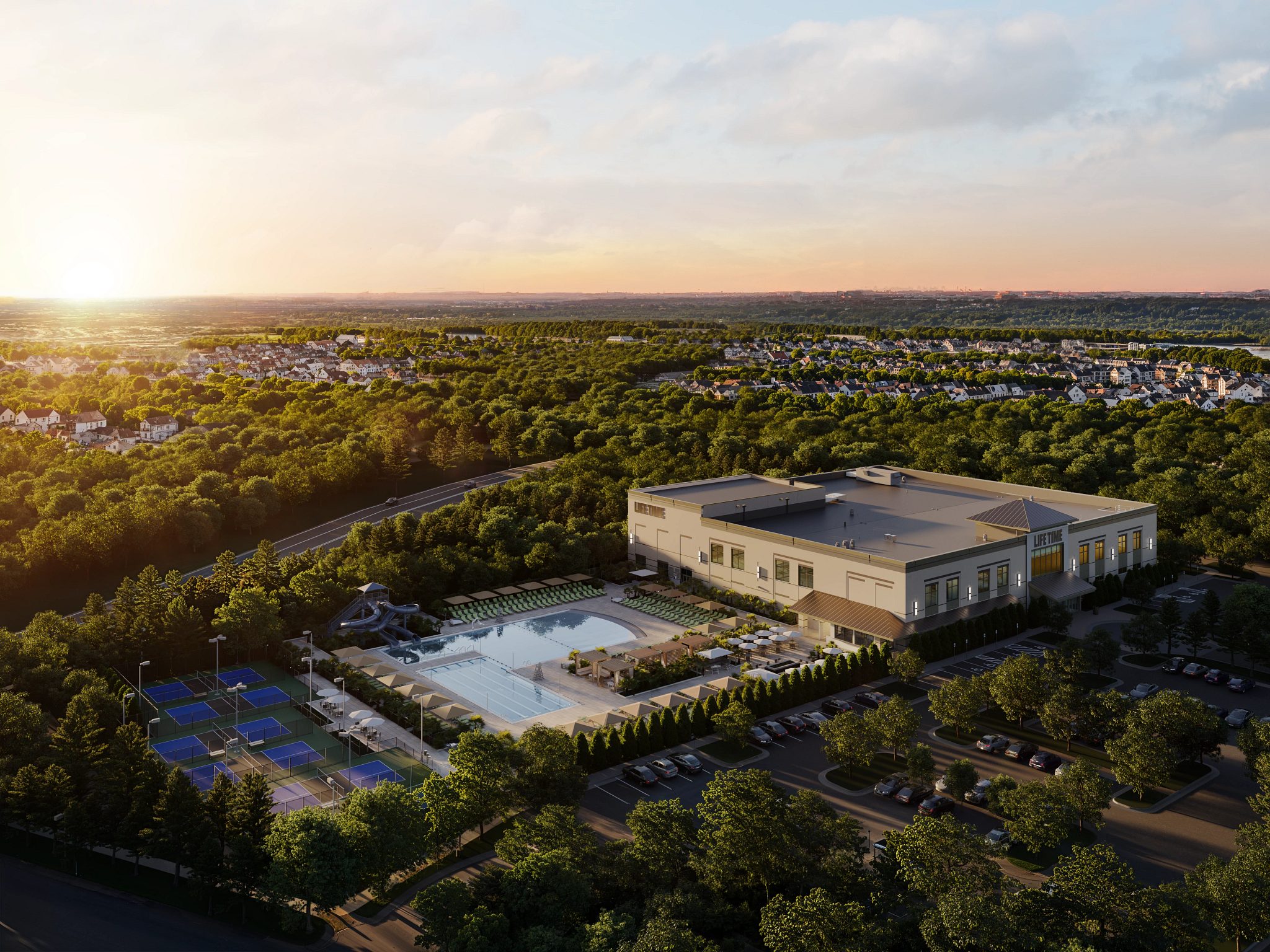Aerial view of the Life Time Alston Town Center club