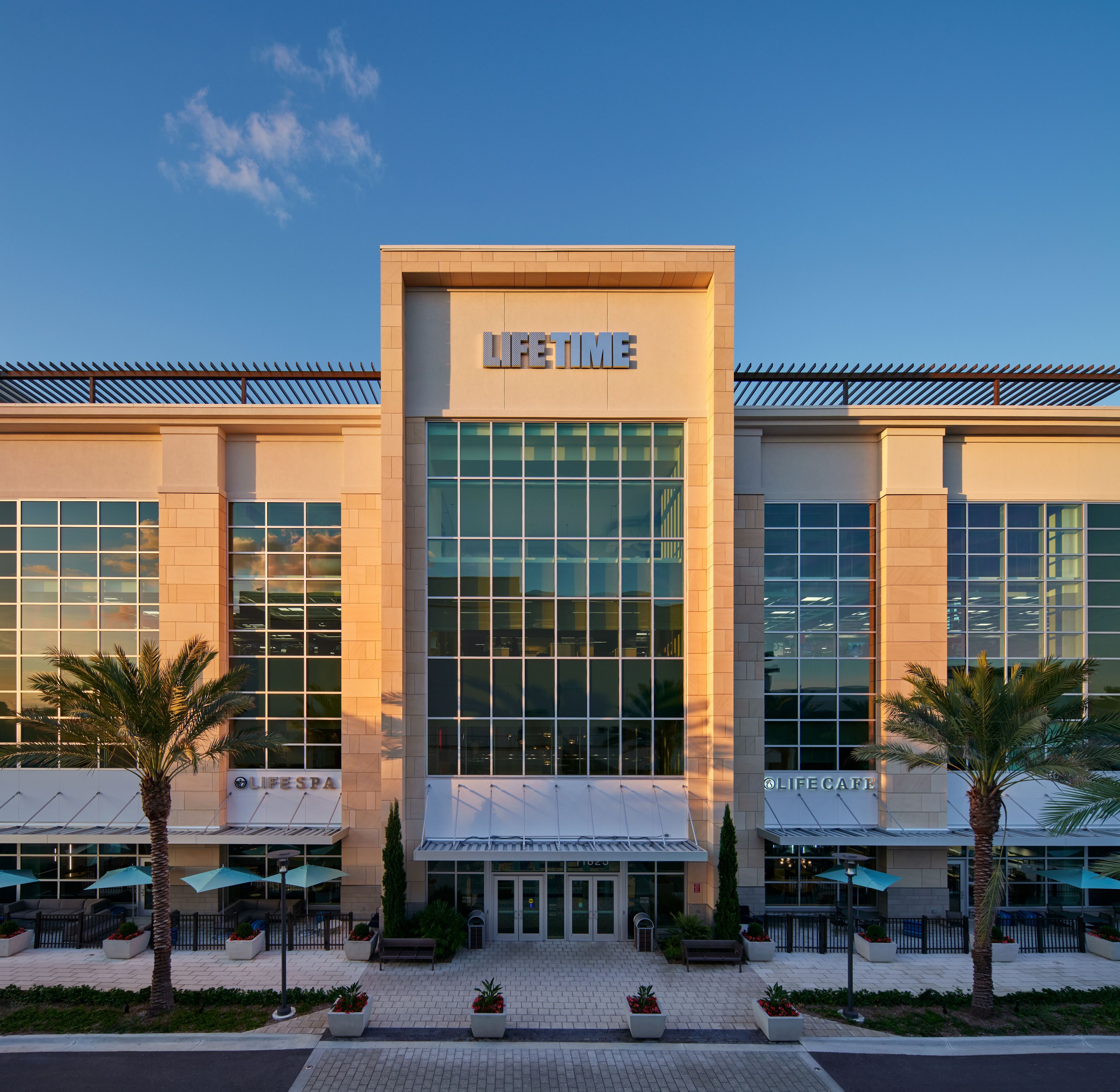 The front exterior of the Palm Beach Gardens Life Time club