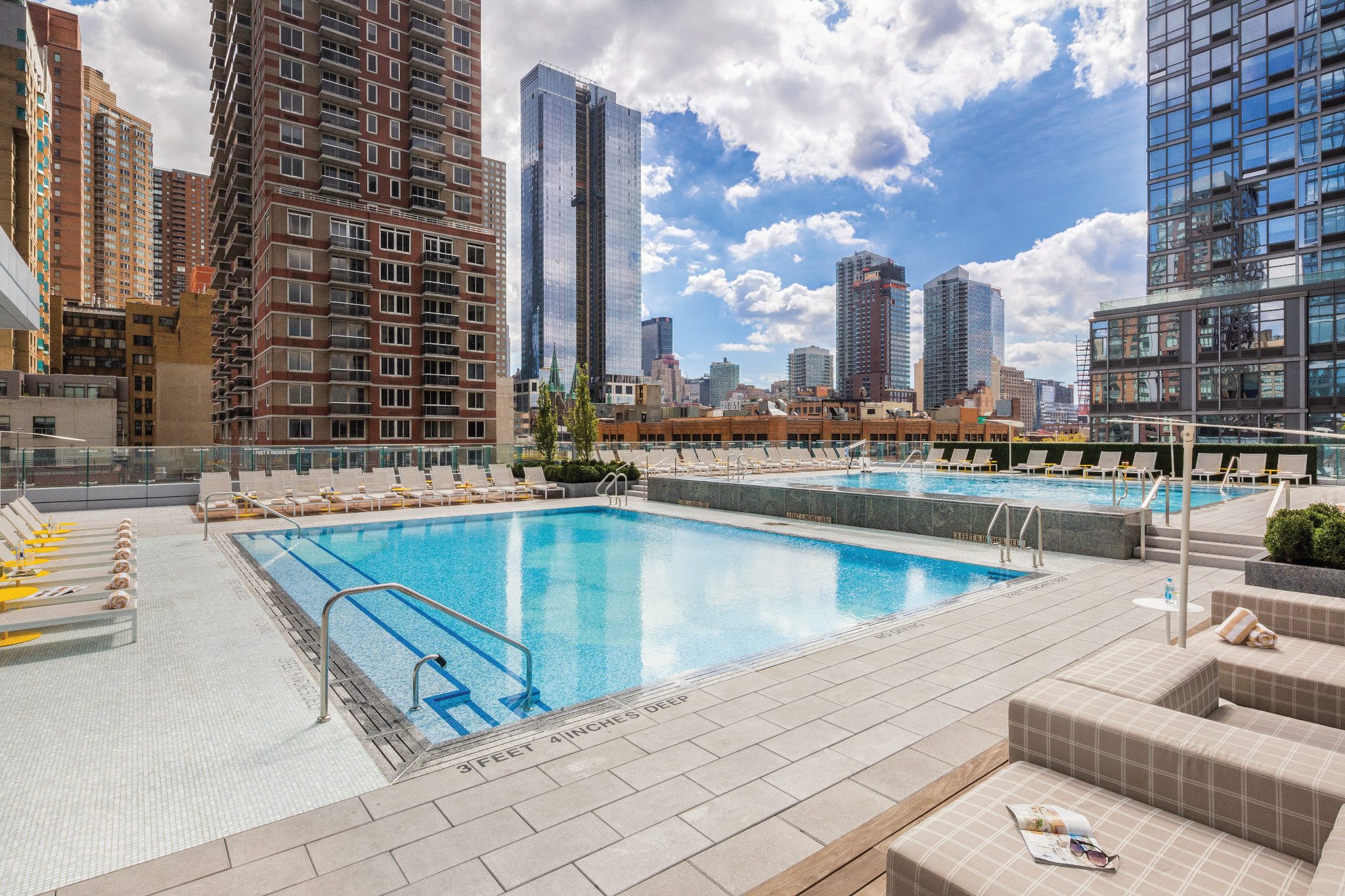 The rooftop pool deck at Life Time Sky