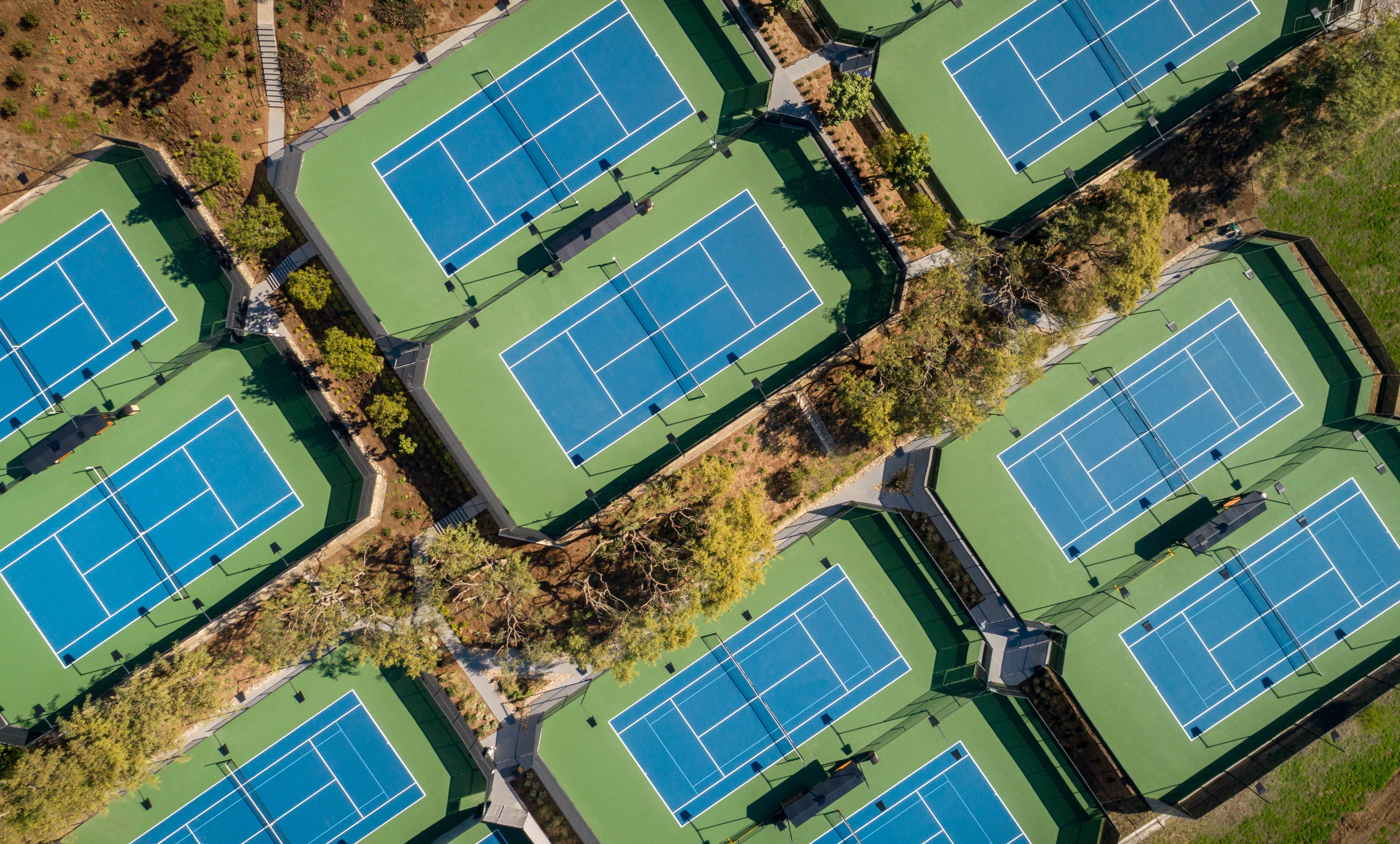 Aerial view of 12 outdoor tennis courts