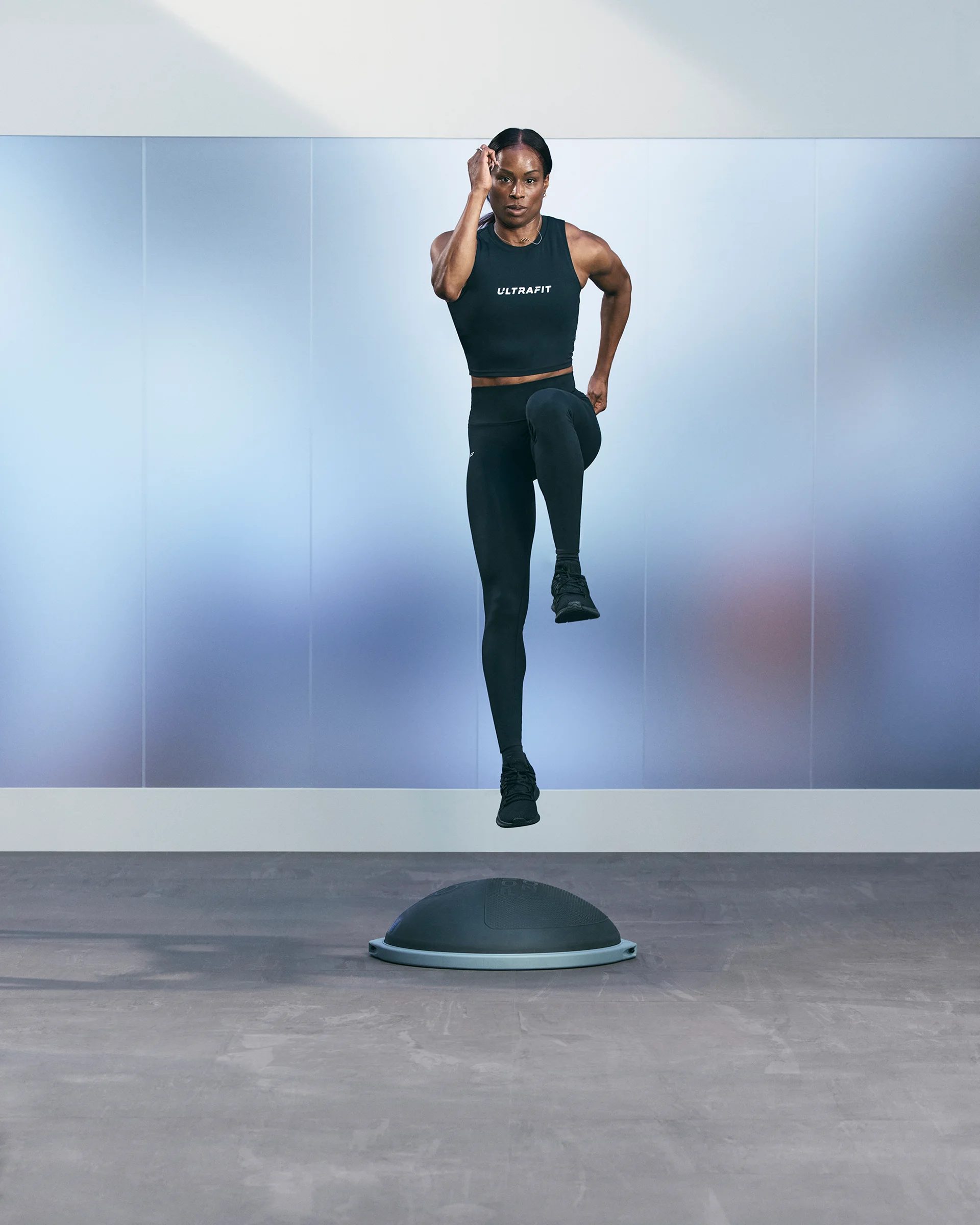 a woman in a reverse lunge skip pose