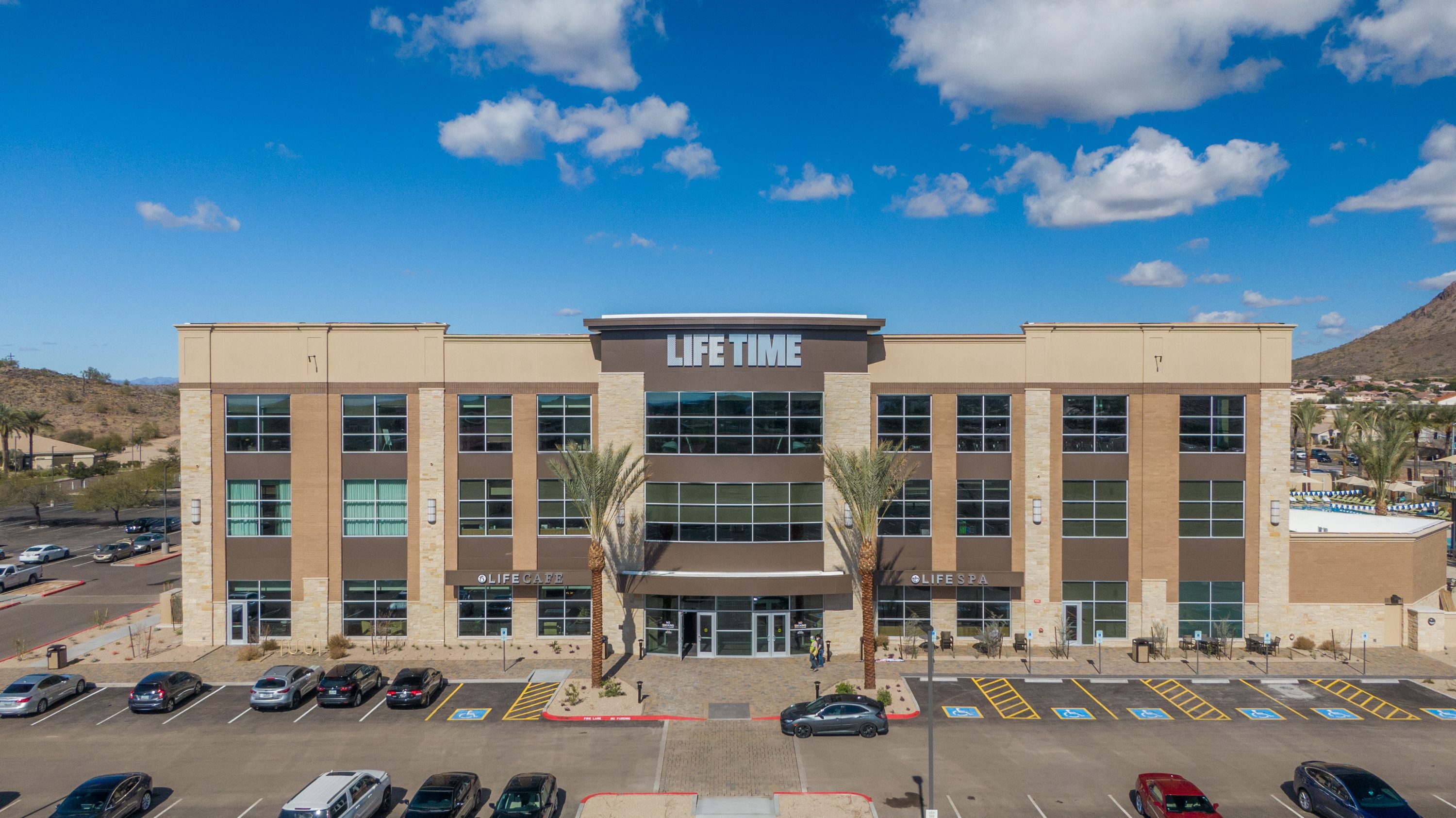 An aerial view of the exterior of Life Time Happy Valley Peoria