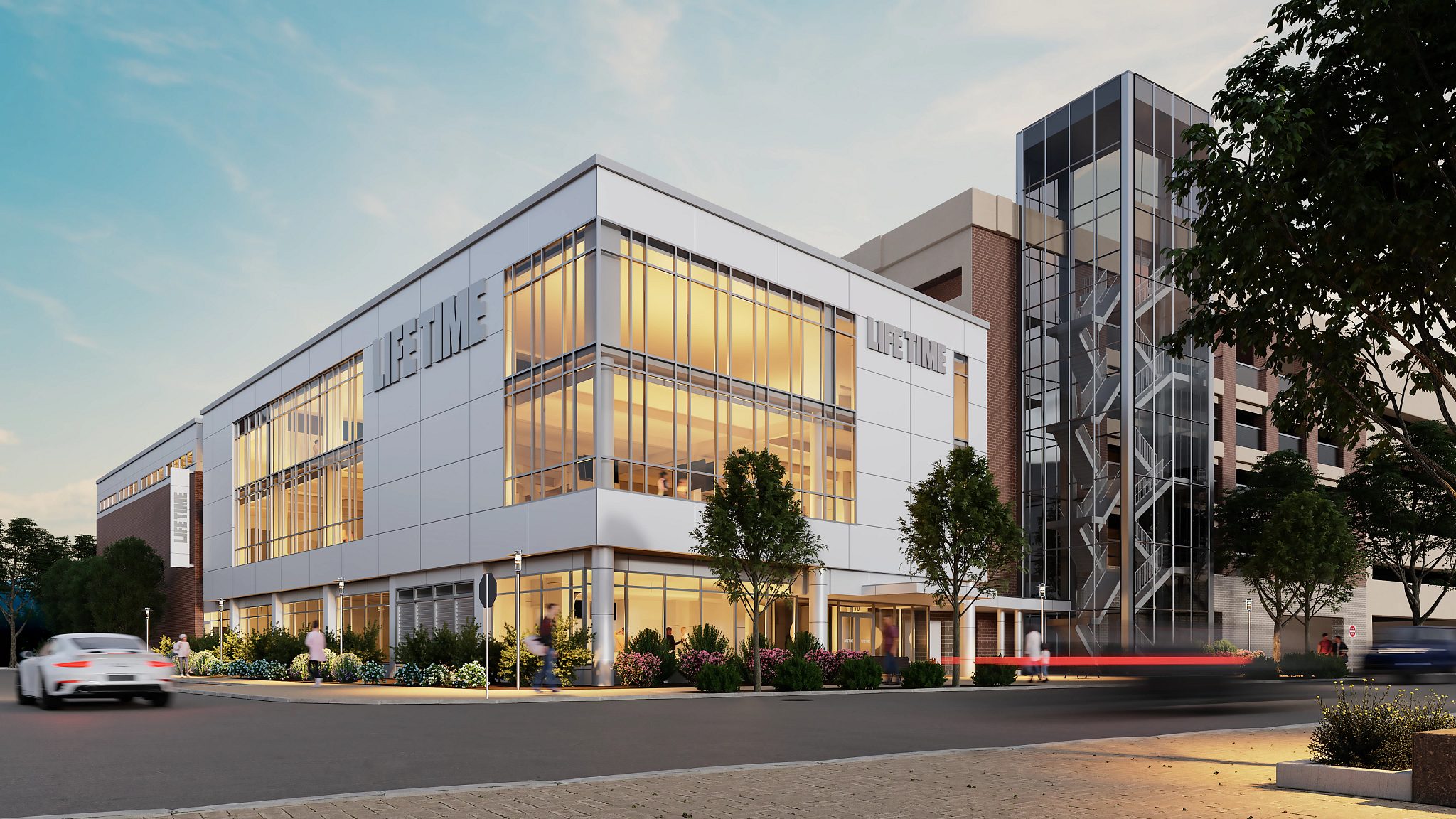 The exterior of the Medford at Station Landing Life Time location