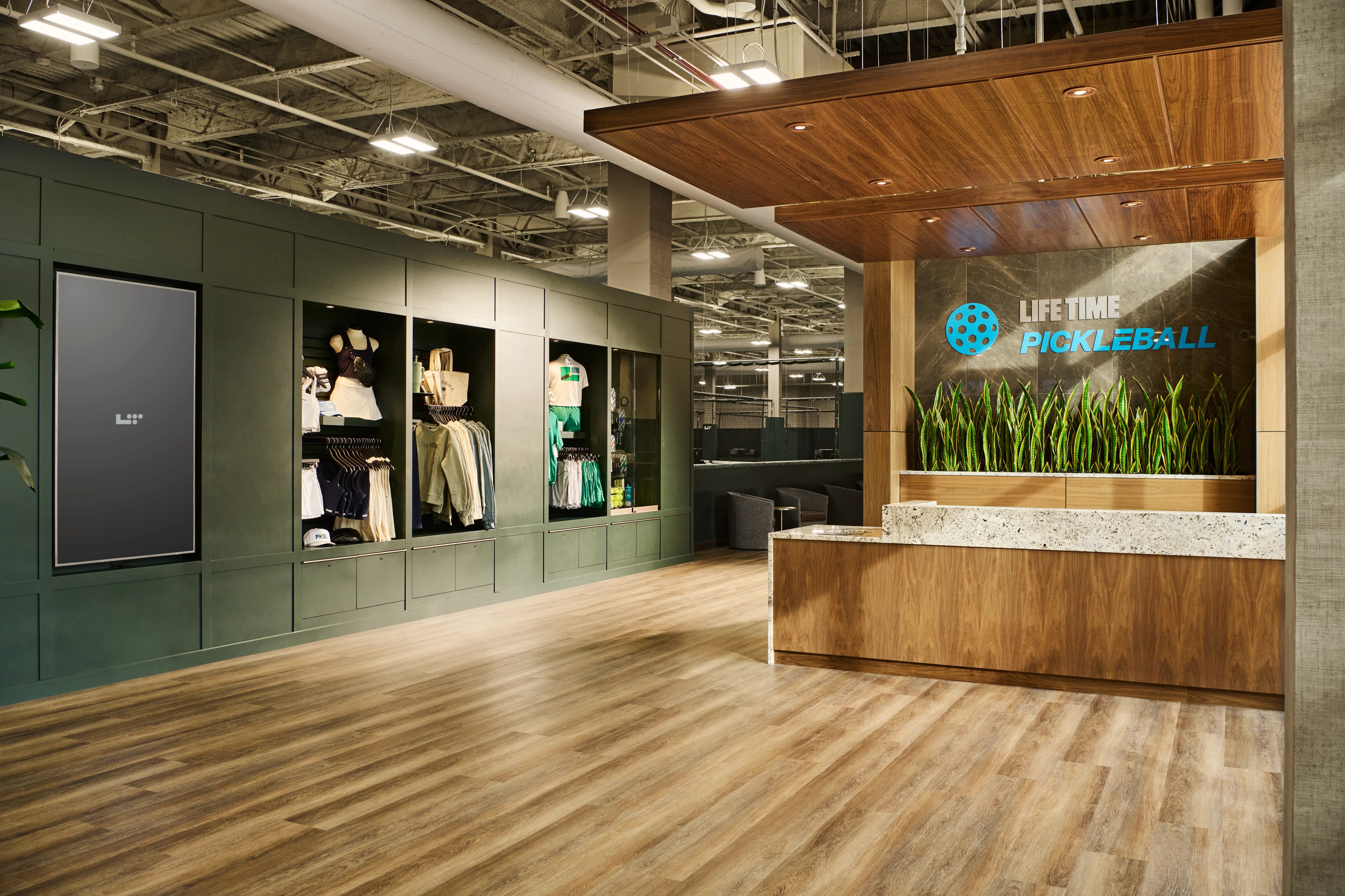 hallway to life time pickleball courts