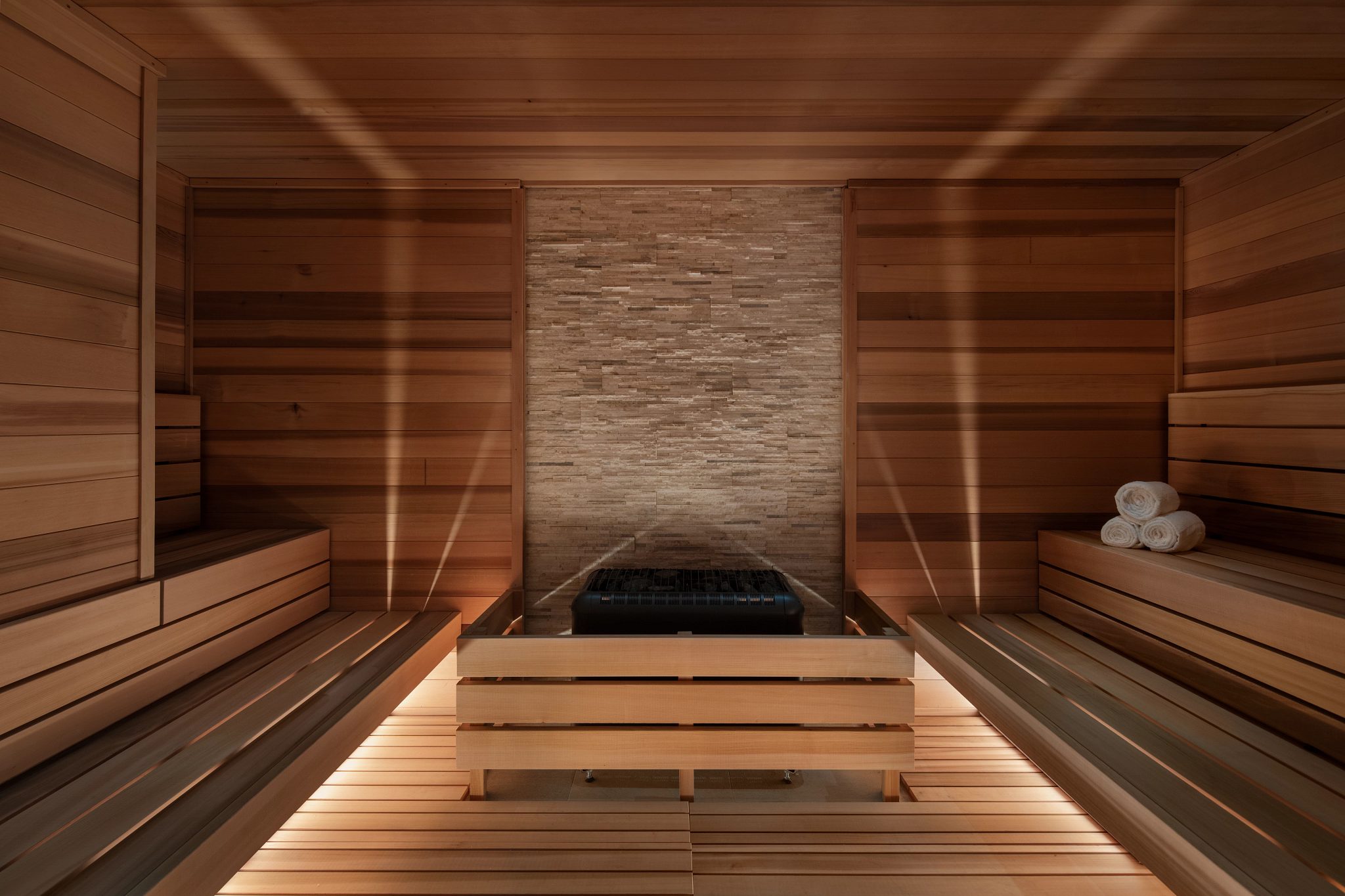Indoor dry sauna at Life Time