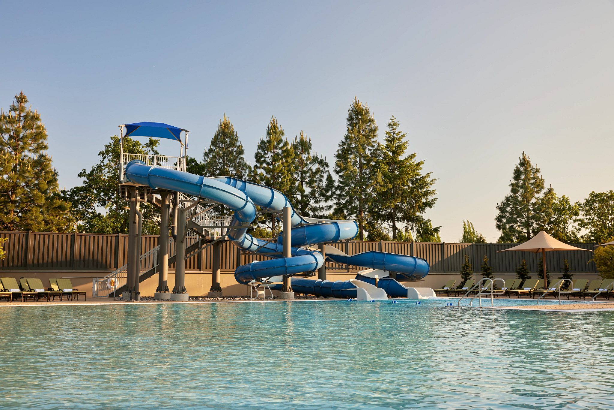 outdoor pool with waterslide