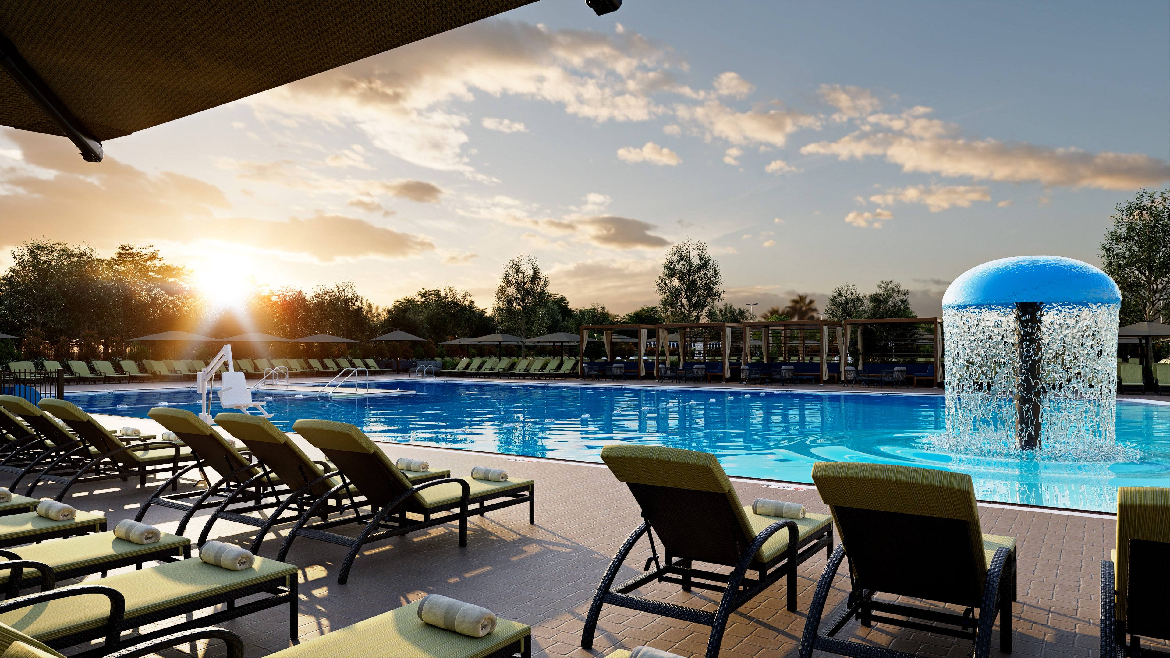 outdoor pool with lounge chairs