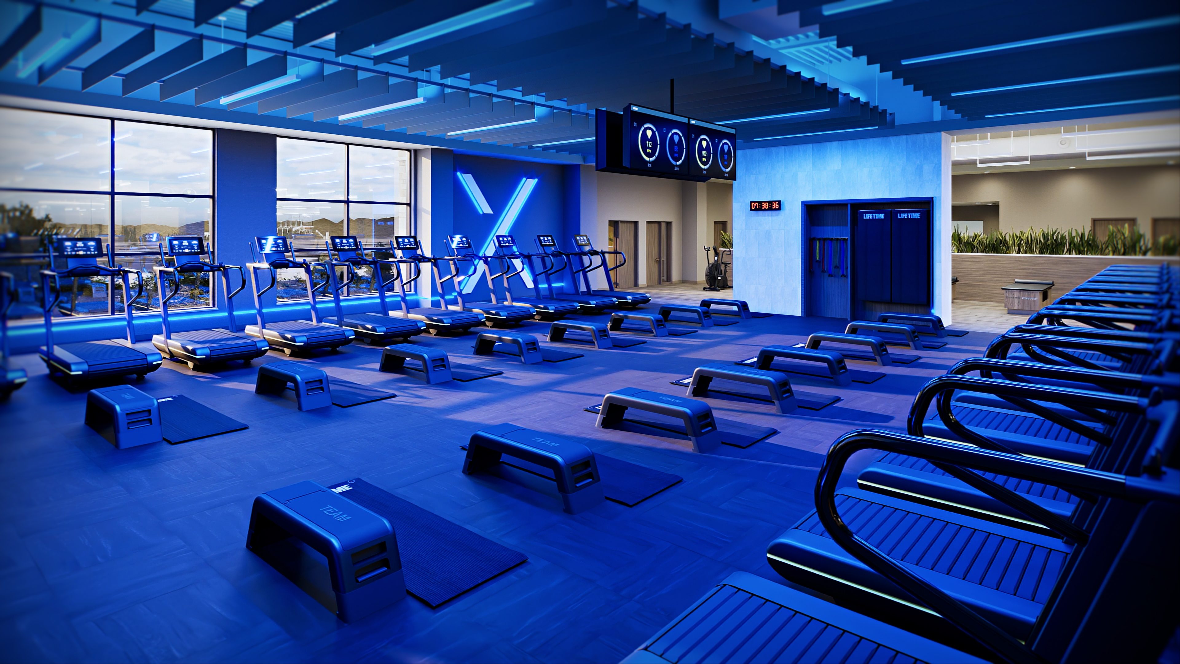 Group fitness studio room