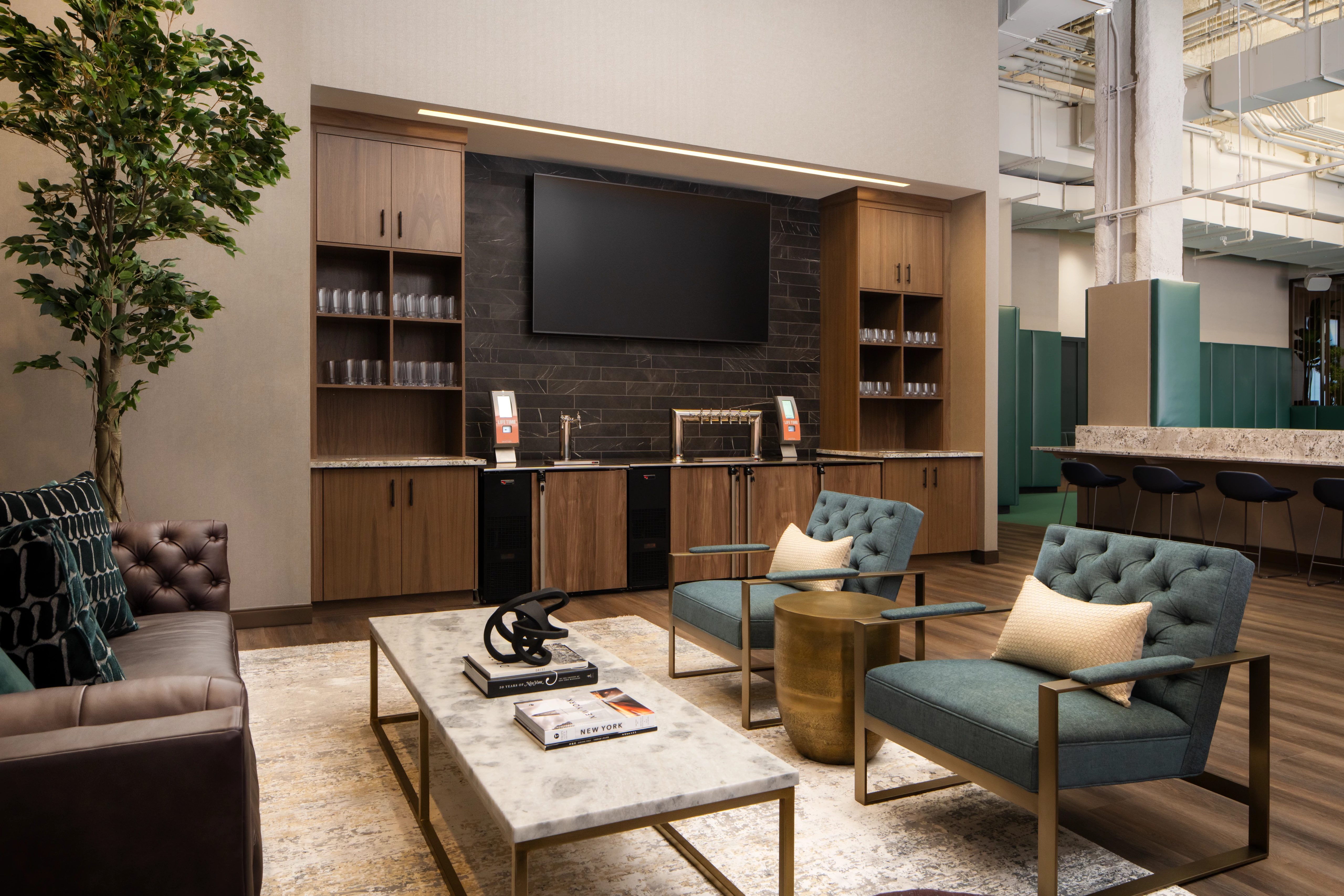 Open seating space at the Life Time Penn 1 club location