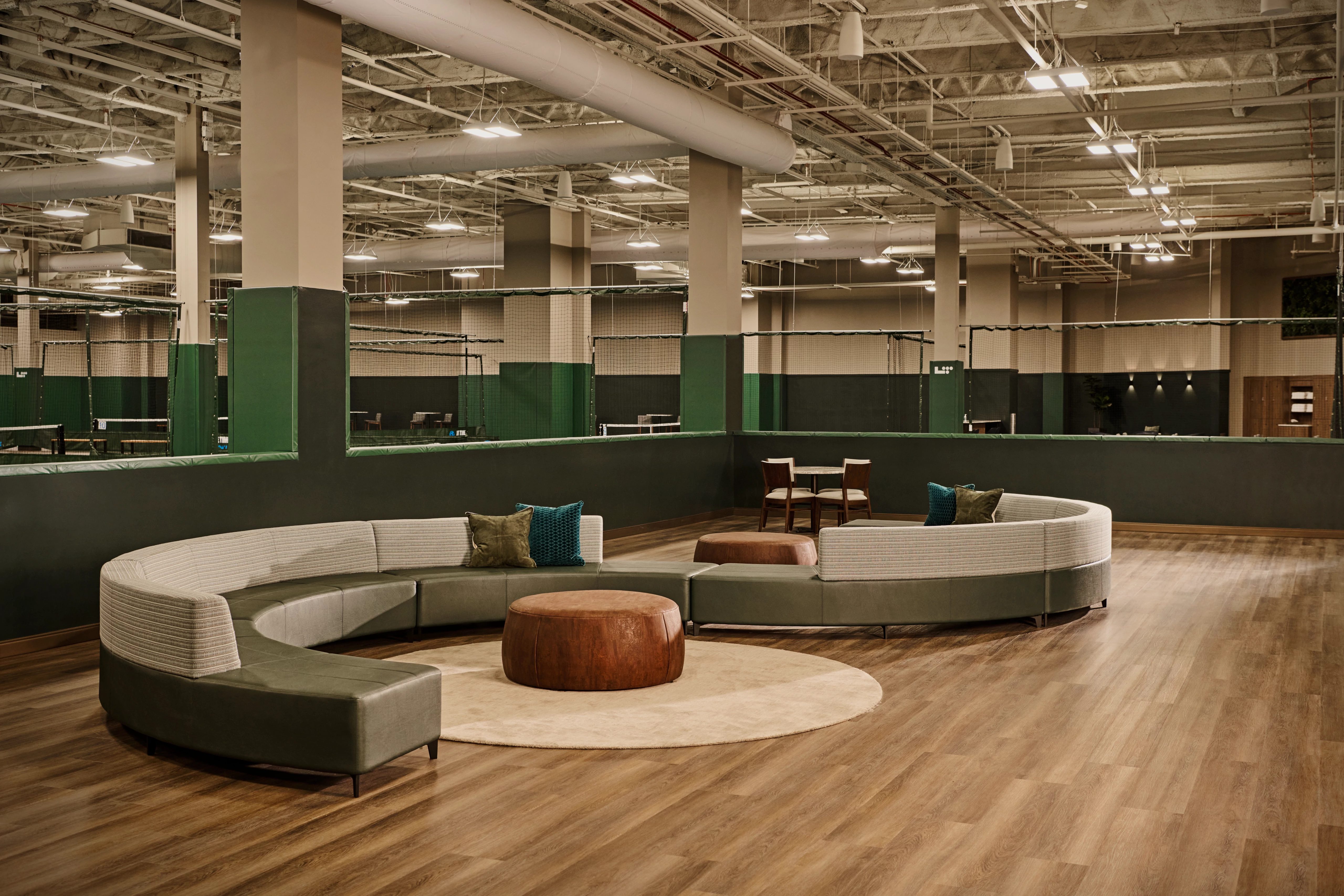 lounge room by indoor pickleball courts