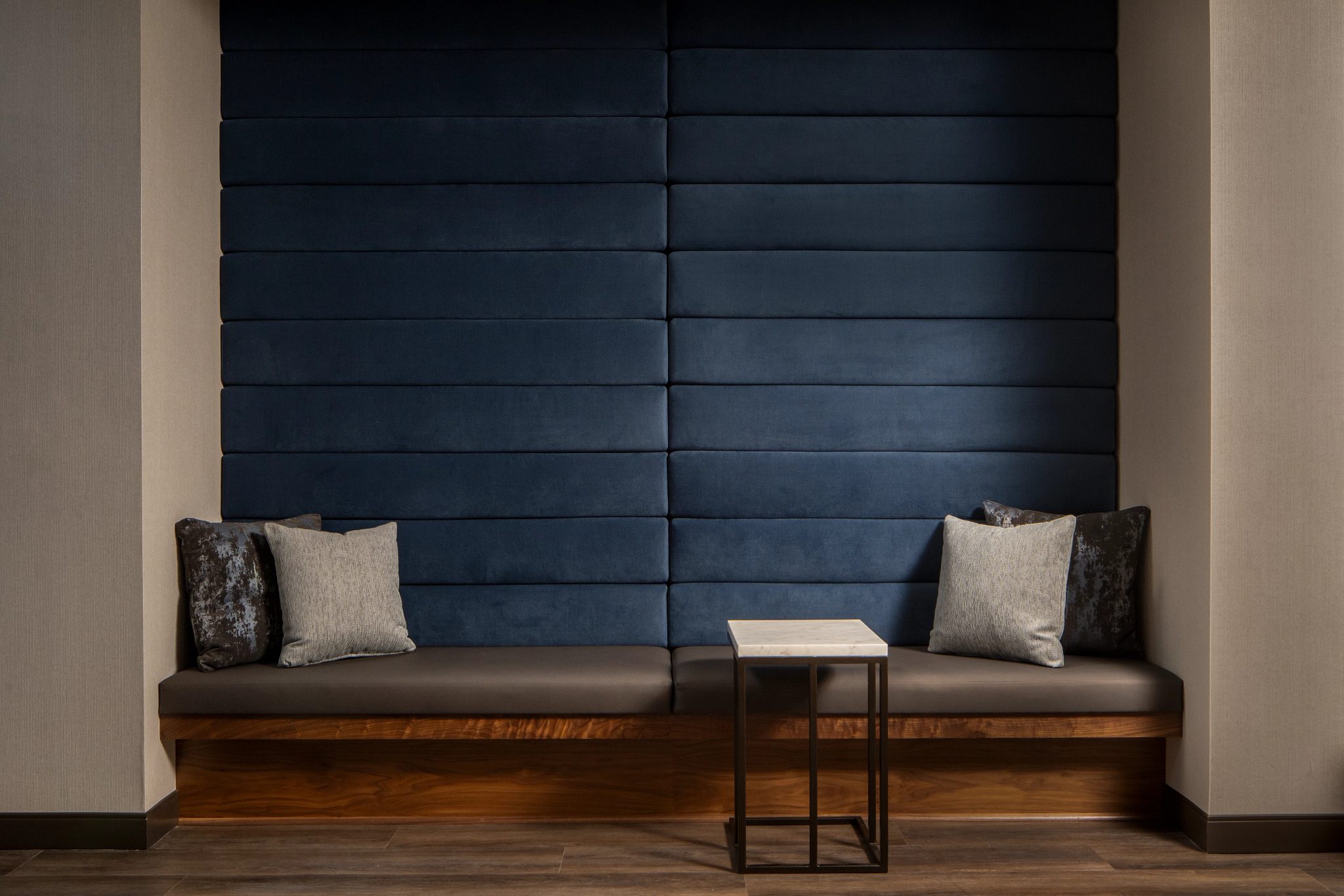 A cozy seating area with pillows