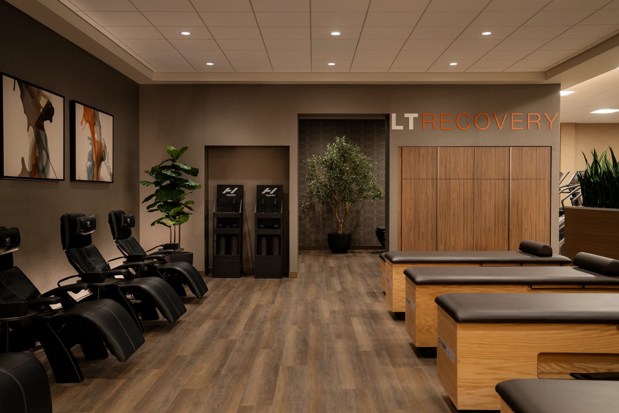 Life Time recovery room with massage chairs