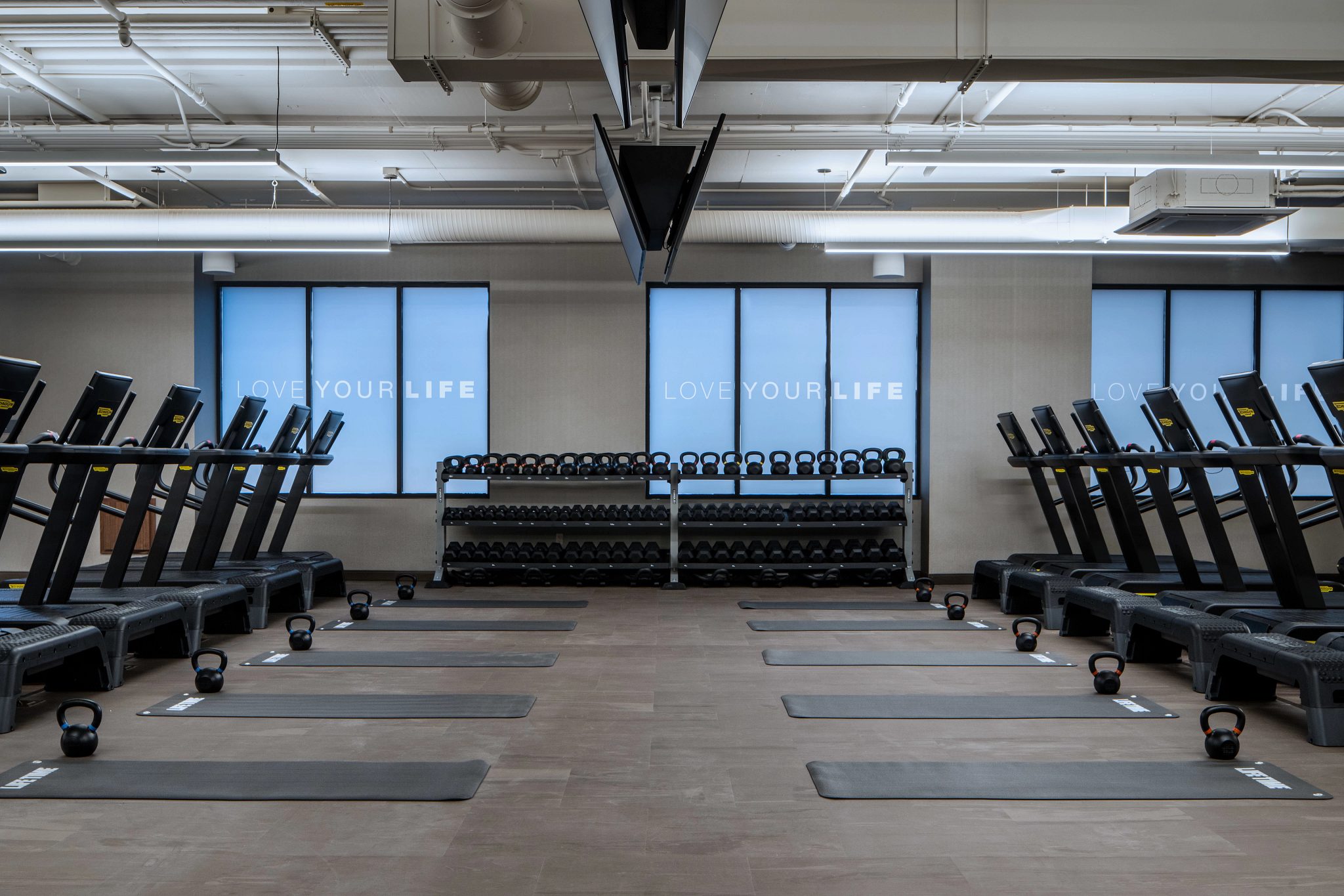 Small group training area on the fitness floor at the Life Time Stamford club location