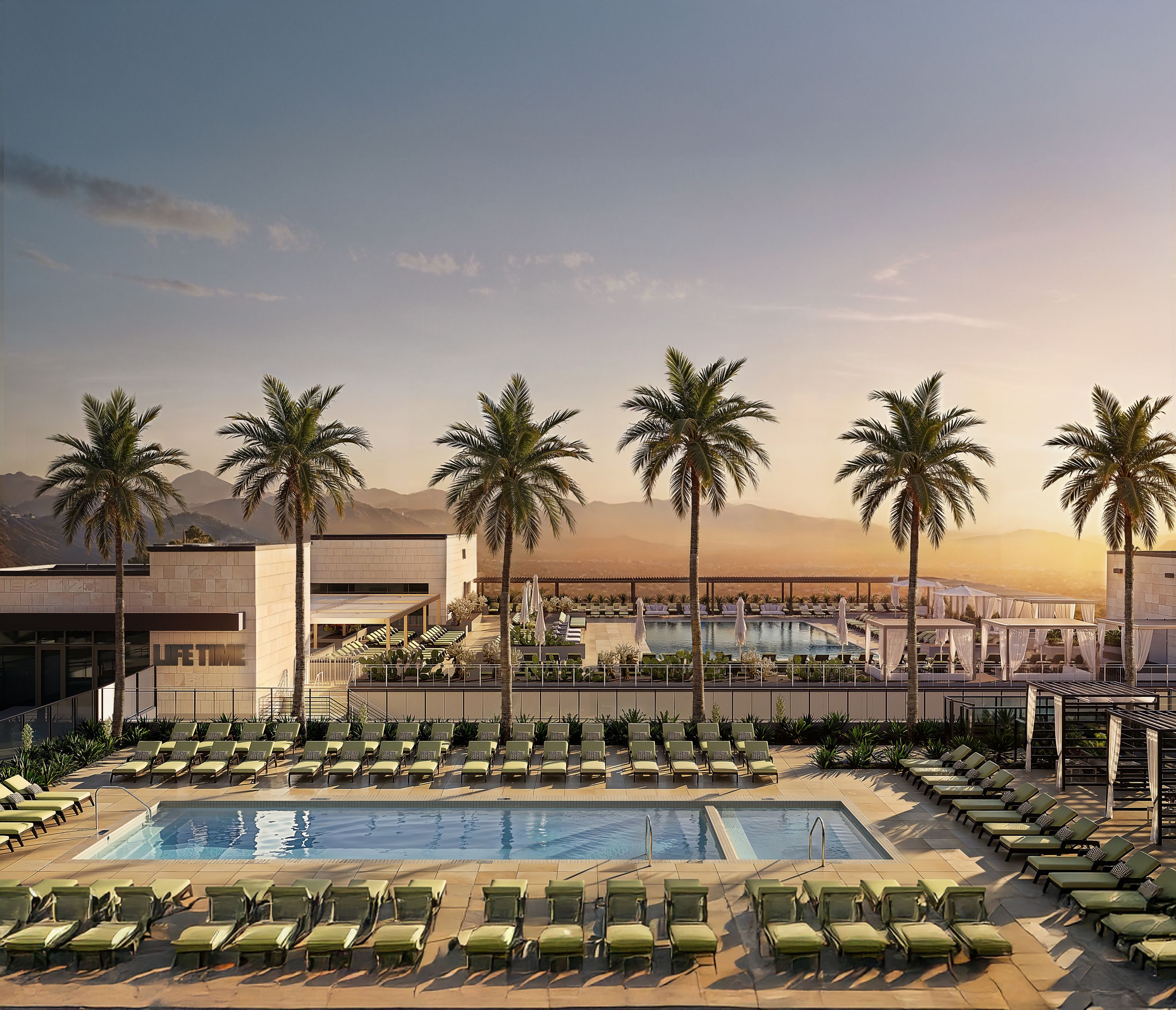Aerial view of the outdoor pools at the Life Time Paradise Valley club location