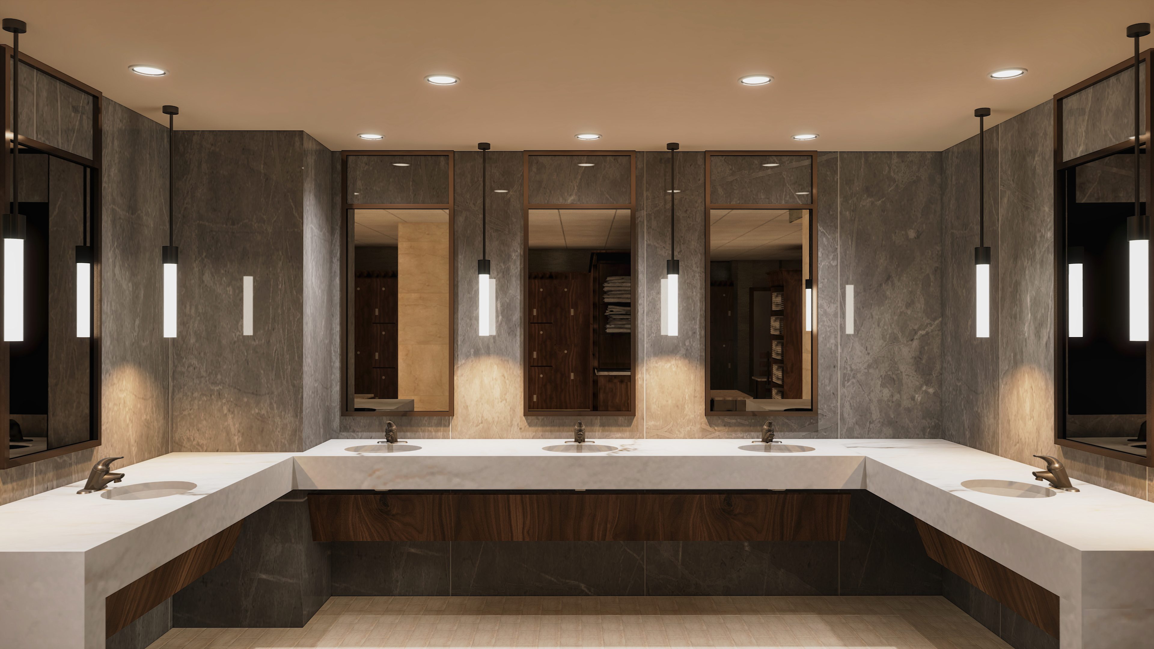 vanities inside the locker room at Life Time