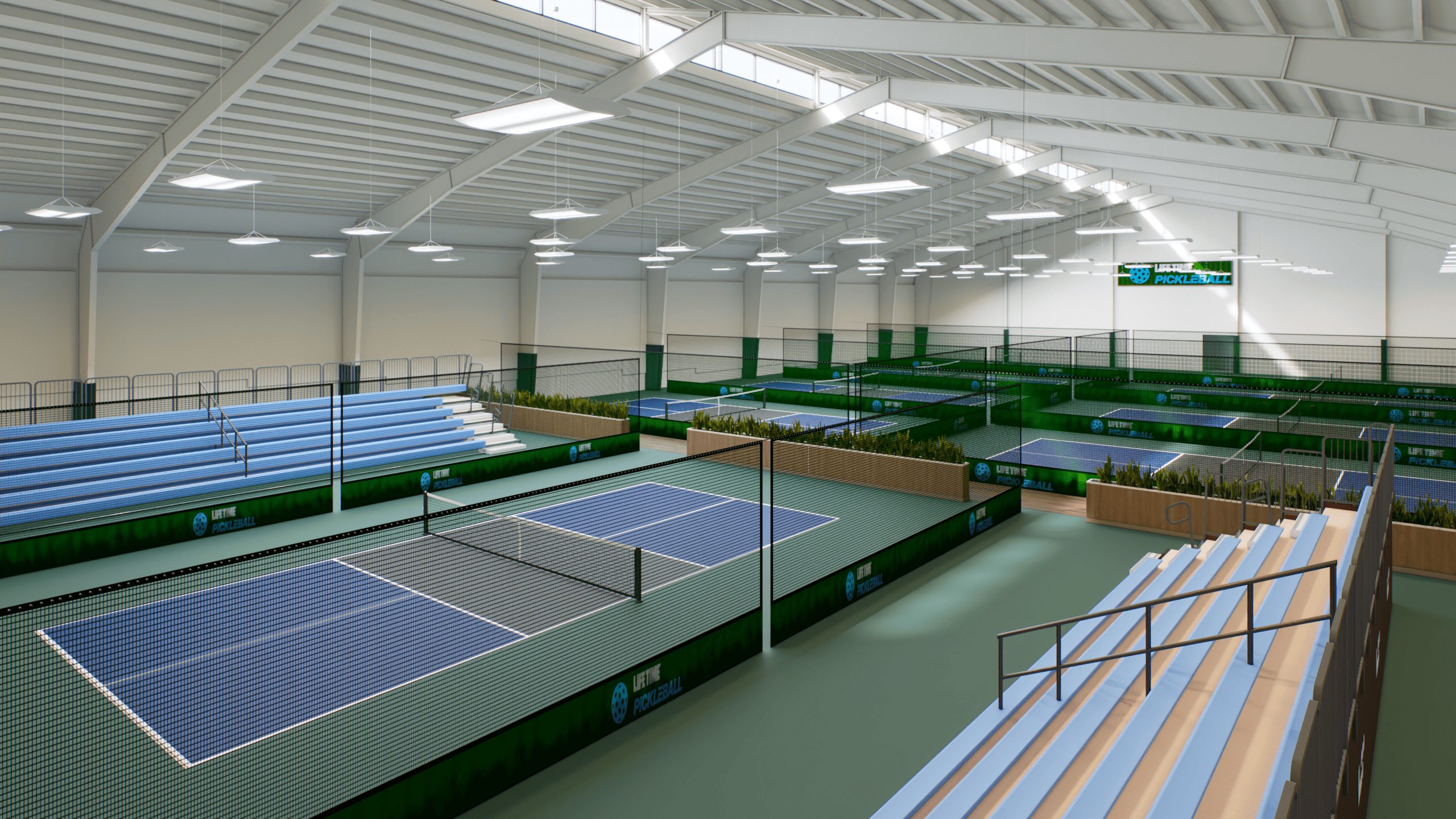 indoor pickleball courts with bleachers