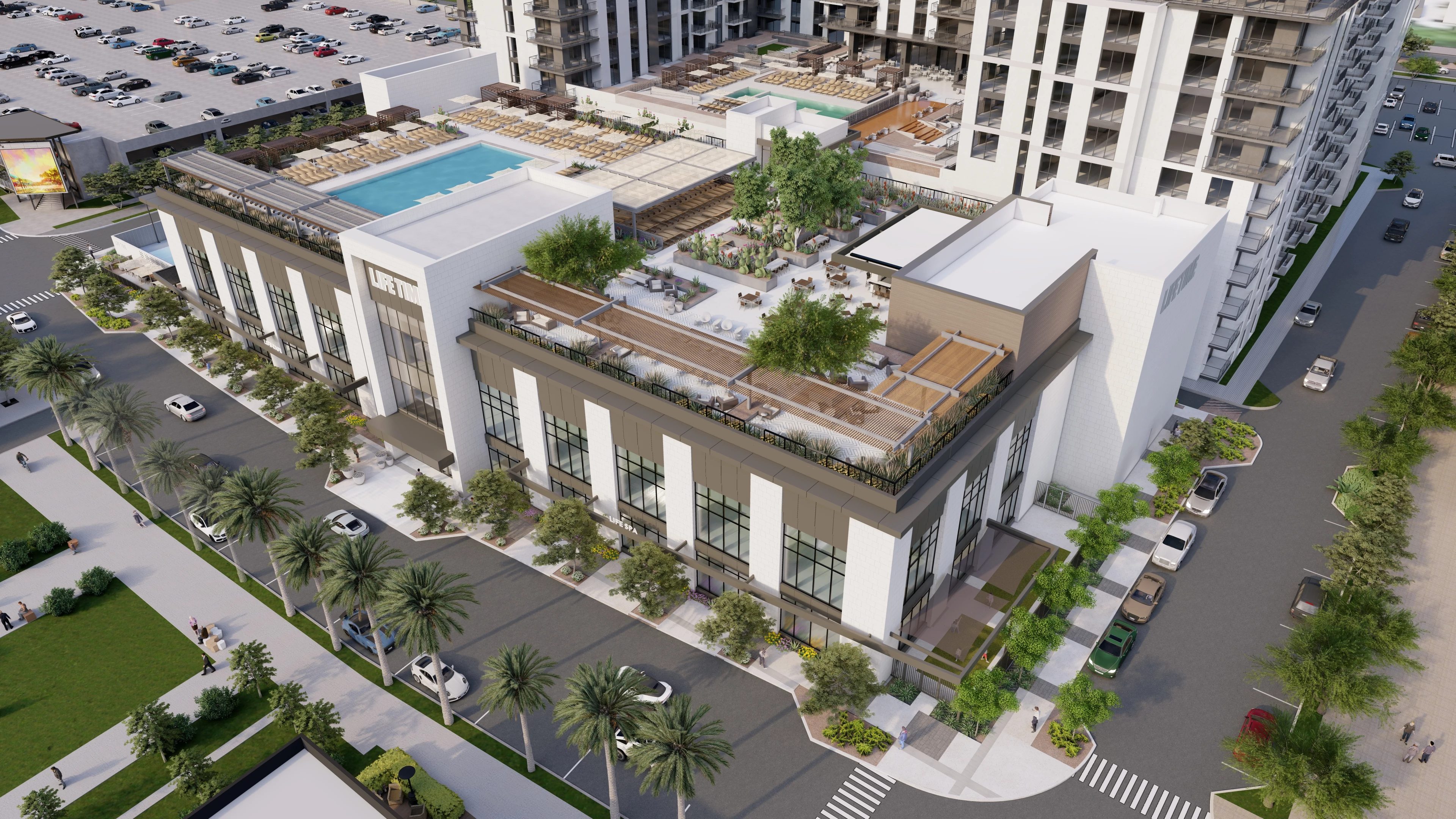 Aerial exterior view of the Life Time Paradise Valley club location