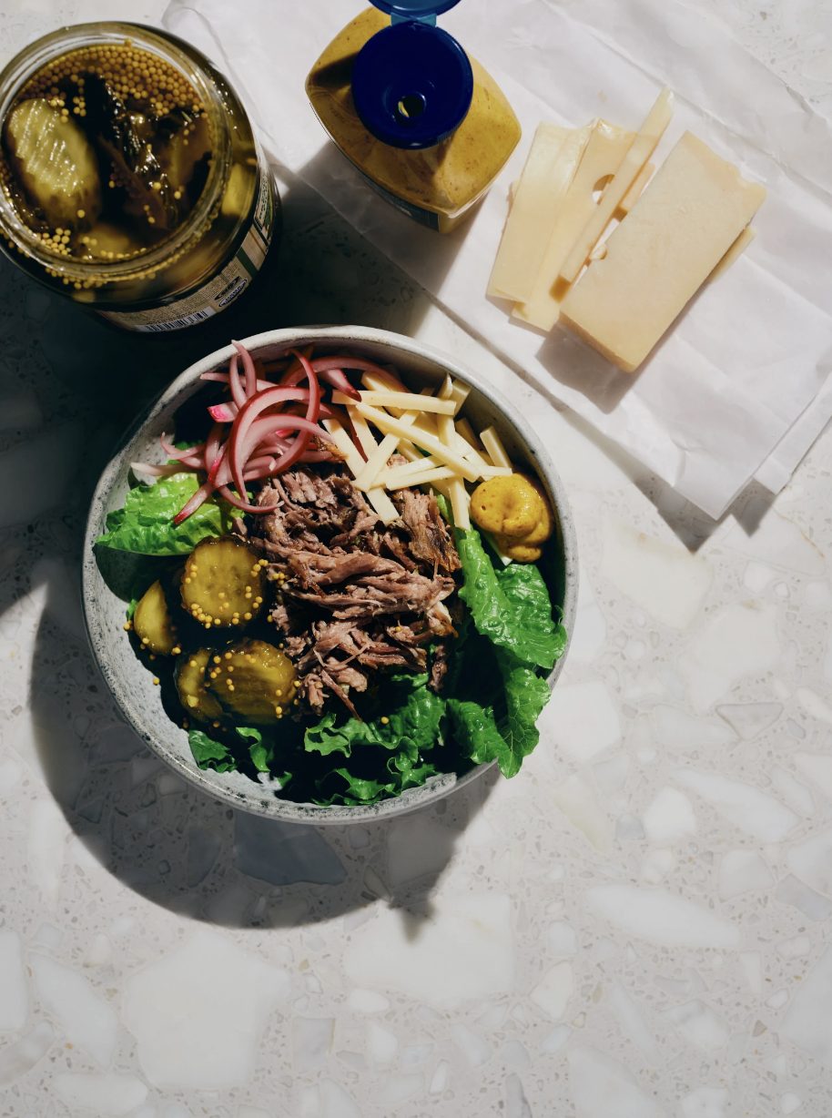 beef bowl with meat and veggies