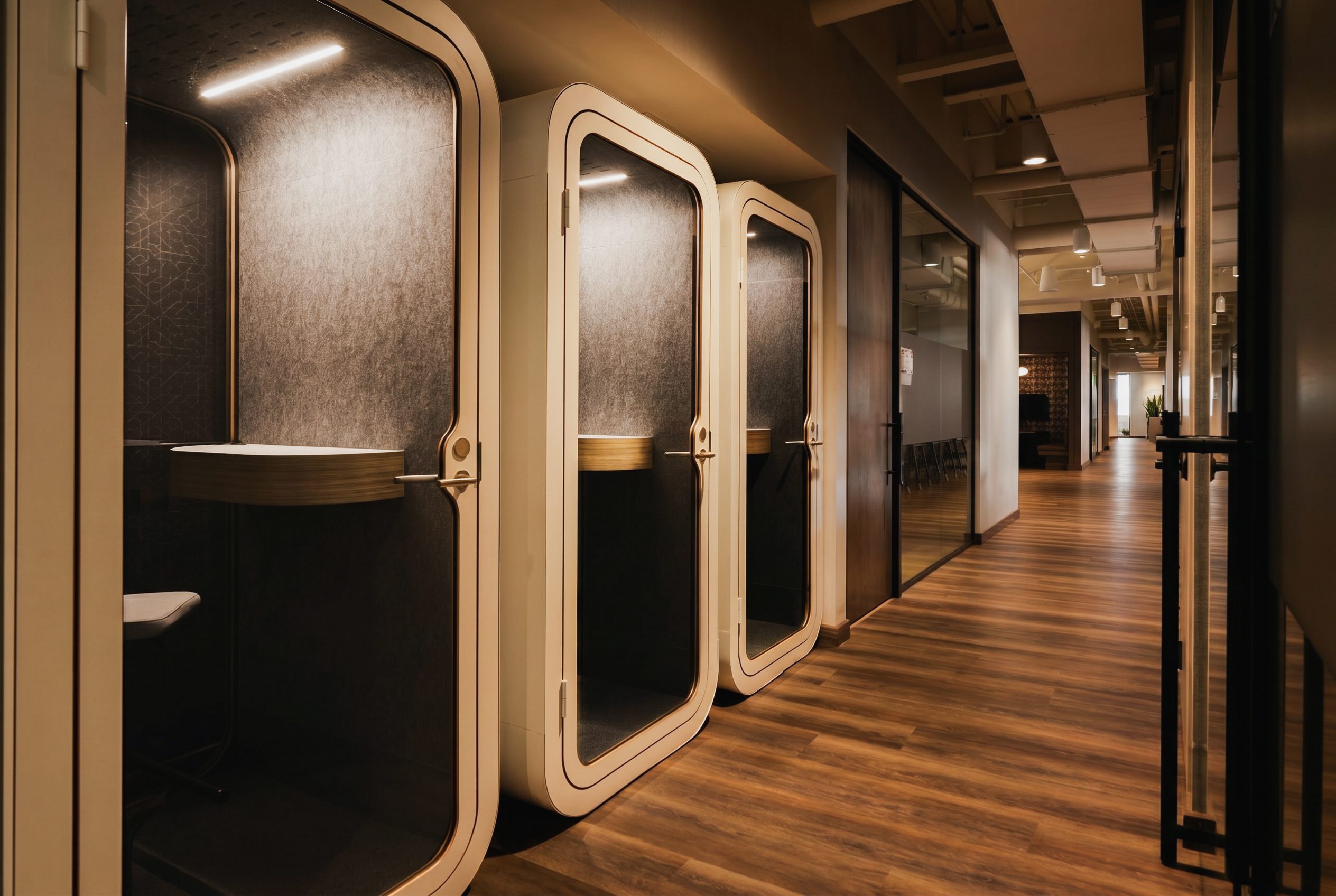 three meeting booths at Life Time Work