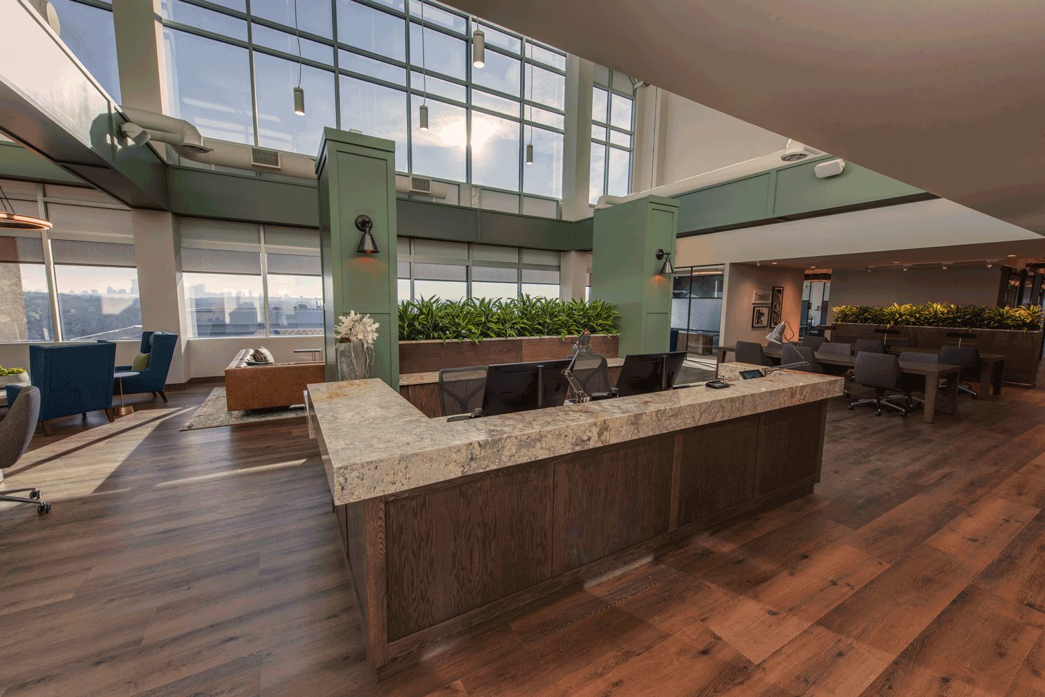 open reception space with high ceilings